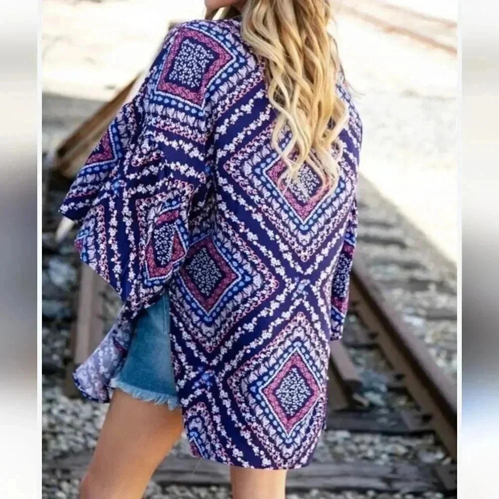 Haptics Kimono Sleeve Floral Print Flowy Cover-up Women's Plus Size 2X 3X - Picture 2 of 11